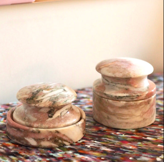 SET OF TWO BOXES WITH LID - PINK MARBLE